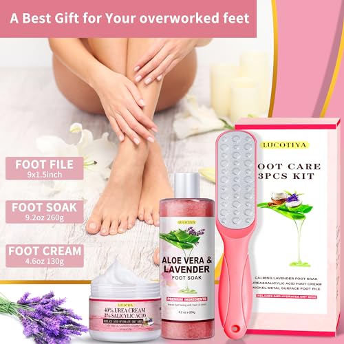 Foot Soak Set Pedicure Kit Foot Spa Callus Remover for Feet Cuticle Remover Foot File for Dead Skin Pink Salt Urea Cream for Feet Aloe Lavender Pedicure Supplies Dry Cracked Feet for Women Men