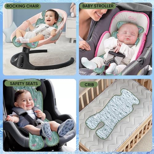 Baby-Kühlkissen für Kinderwagen Doppelseitiges Universelles Sommer Babyschale Kinderwagen-Kühlmatte Kinderwagen-Sitzeinlage Für Buggy Und Autositze (Dinosaurier)