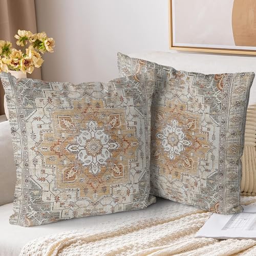 ZSYTZL Boho Throw Pillow Covers 16x16 inch Set of 2,Soft Pillowcases Bohemia Carpet Printing Pattern Decorative Sofa Living Room Bed Square Pillow Case Cushion Cover-Brown by ZSYTZL - Used condition - CA$13.44