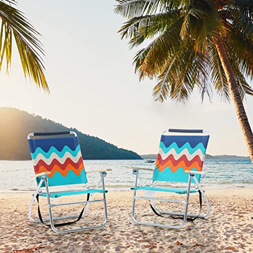 Alpha Camp Backpack Beach Chairs Set Of 2 With Cooler Bag 3 Position Classic Lay Flat Folding Beach Chair With Backpack Strap Support 250Lbs,Blue #TOP6