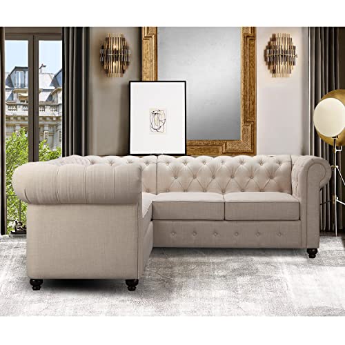 Rosevera Genevieve Upholstered Fine Polyester Collection Tufted Loveseat Couch, Contemporary Chesterfield Armrest,Sectional Sofa For Living Room Apartment, 5Seat, Linen Beige 5Seat #TOP23