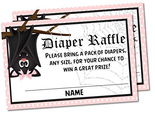 Halloween Baby Shower Diaper Raffle Tickets - Set of 50- Halloween Baby Shower Diaper Raffle Game Supplies (Pink Bat)