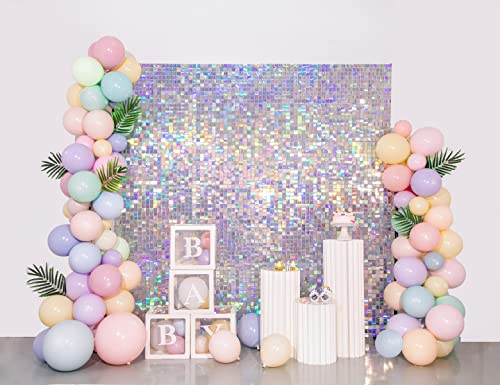 Image of Shimmer Wall Backdrop Silver Iridescent 6FTx4FT Square Sequin Wall Panel Backdrop Decor for Wedding Anniversary Birthday Party, 24 Panels