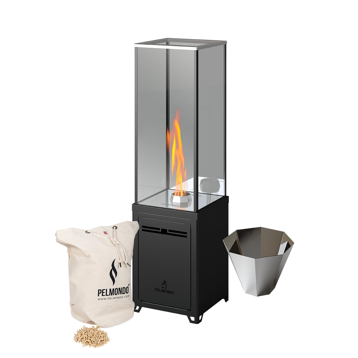 Burner Set stufa da terrazza – Stufa per esterni senza fumo con pellet di legno – con vetro di sicurezza – Made in Austria