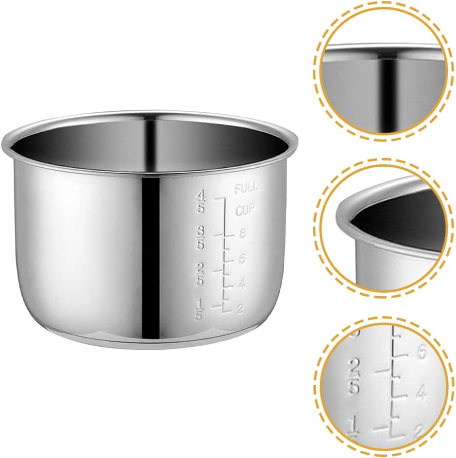 Zerodeko Replacement Inner Pot Stainless Steel Rice Cooker Inner Pot Pressure Cooker Liner Rice Cooker Accessories Cooking Pot Stockpot for Kitchen 4L