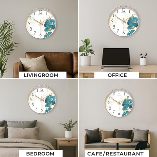 Image of Auromin Wall Clock for Hall | Silent Wall Clock for Living Room Stylish | Modern Designer Fancy Unique Wall Watch for Bedroom, Office (White-Blue)