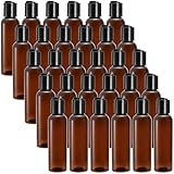 Bekith 30 Pack 4oz Plastic Squeeze Bottles with Disc Top Flip Cap, Empty Amber BPA-Free Refillable Containers For Shampoo, Lotions, Liquid Body Soap, Creams 