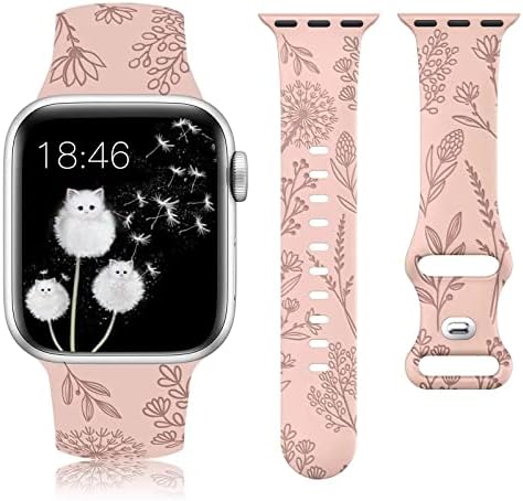 TOYOUTHS Engraved Strap Compatible with Apple Watch 38mm 40mm 41mm, Upgraded Soft Silicone Sport Strap with Dandelion Pattern Replacement for iWatch Series 8/7/6/5/4/3/2/1/SE, Walnut