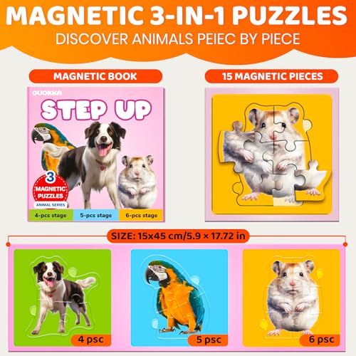 Image of QUOKKA Step Up Magnetic Puzzles for Toddlers 1-3, Animals Puzzle Set in One Book, Travel Games for Kids 3-5, Screen Free Toy for Toddlers and Preschoolers