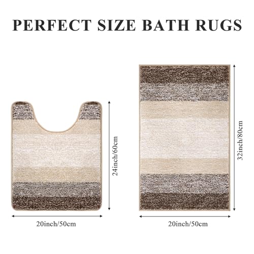 Enyhom Soft Bathroom Mat Set - 2 Piece Water Absorbent Bath Mats and Toilet Mat Set, Non Slip, Machine Washable, Coffee - Image 2