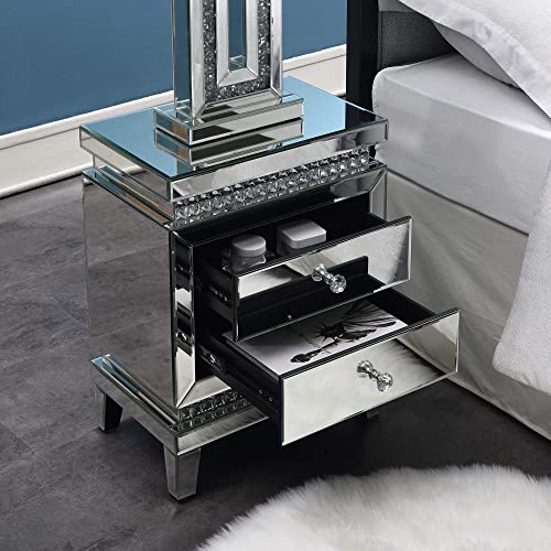 MIREO-Mirrored-Nightstand-Crystal-End-Table-with-2-Drawers-Mirror-Accent-Silver-Table-Bedroom-Mini-Cabinet-from-Furniture