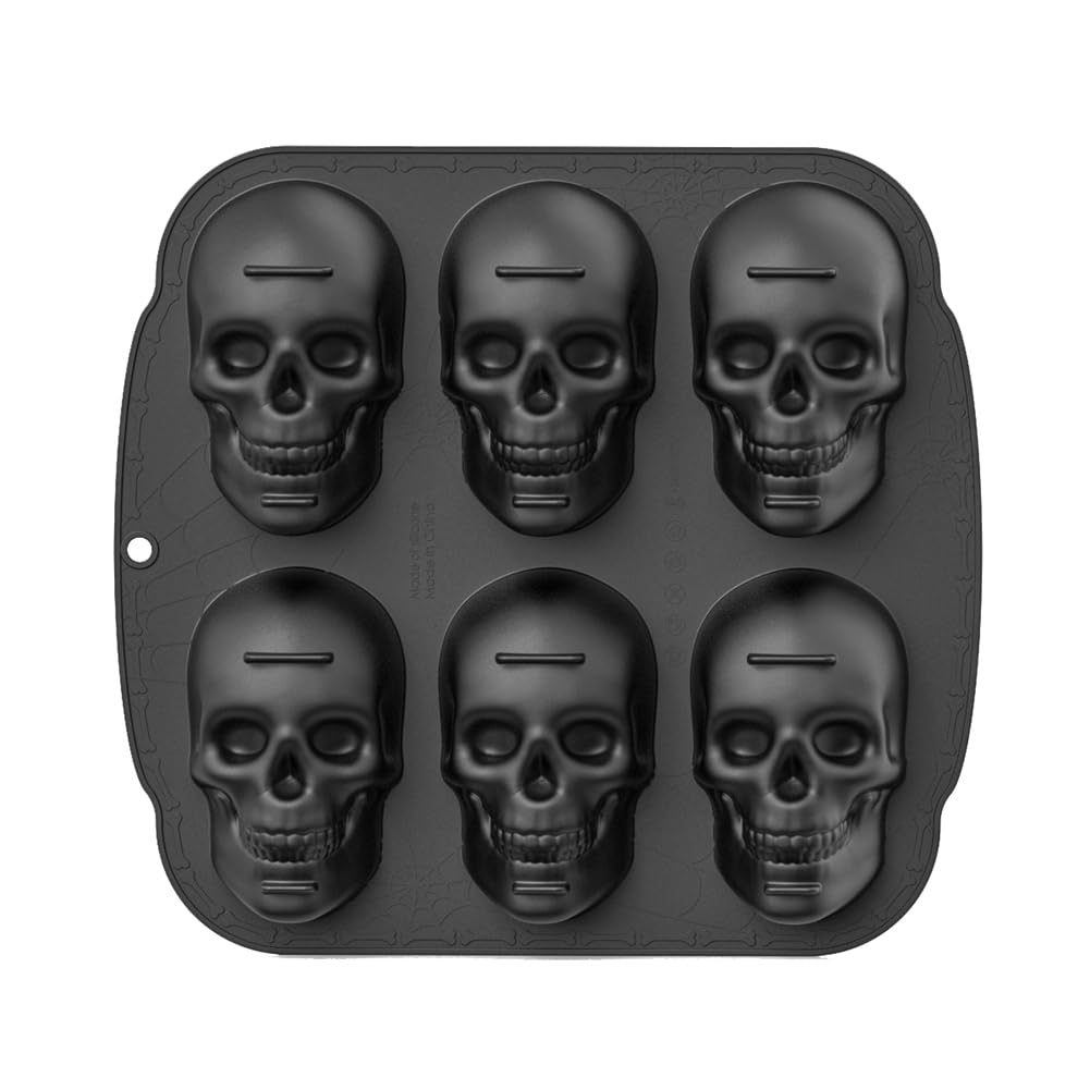 Hanabitx Black Halloween Skull Cake Pan Silicone Mold, 6 Cavities Pirate Skull 3D Silicone Mold Baking Pan, Durable