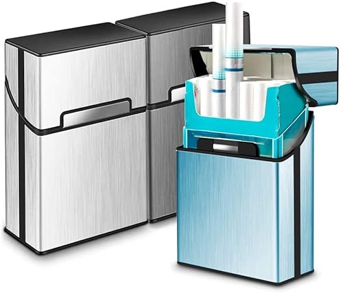 3 Pcs Étui Porte-Cigarettes Aluminium Etui Cigarette Paquet de Cigarettes avec Fermeture Aimantée(Argent,Gris,Bleu) Cover