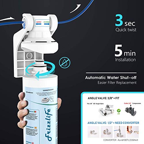 Image of Frizzlife Under Sink Water Filter-NSF /ANSI 53&42 Certified Drinking Water Filtration System-0.5 Micron Removes Lead, Chlorine,Bad Taste & Odor, W /Dedicated Faucet