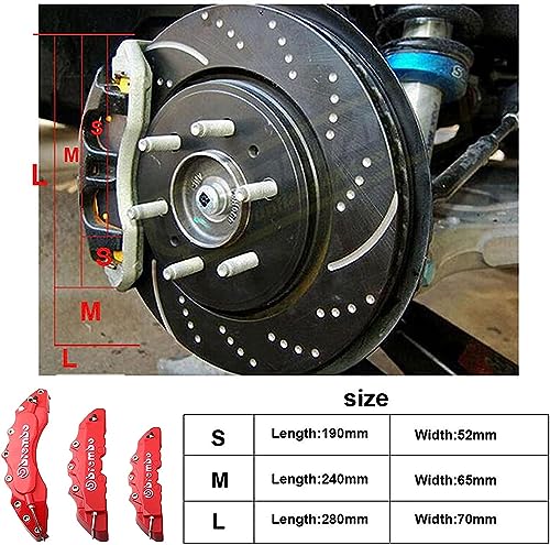 NIPPYCM 8 Colors Universal ABS Plastic Car 3D Disc Brake Caliper Covers with Logos Front Rear Auto Accessories Kit (2PCS 190mm, Red)