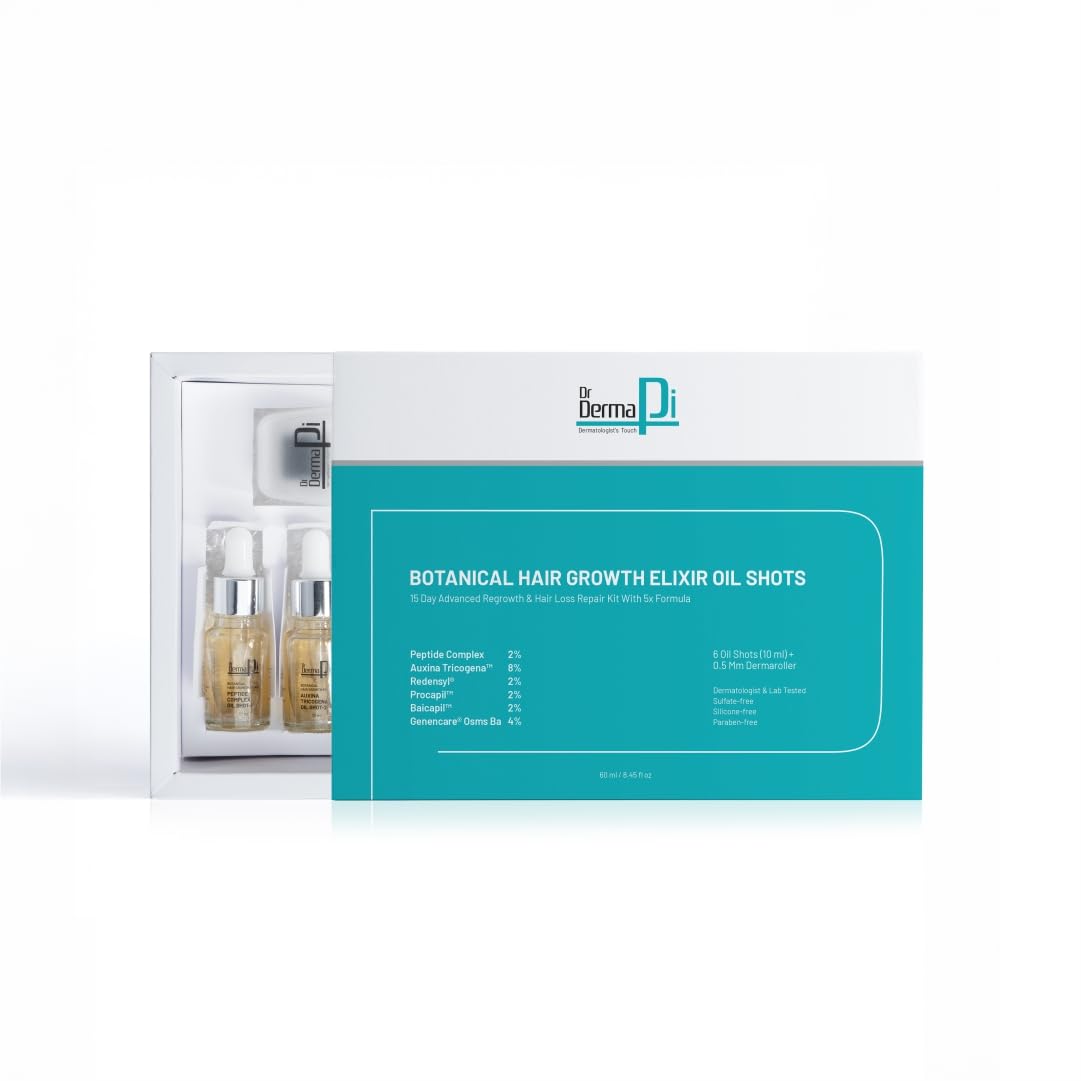 Botanical Hair Growth Elixir Oil Shots | Advanced Botanical + Peptide Complex for Stronger, Thicker Hair 5X Formula | 15 Day Advanced Hair Regrowth & Repair Oil Shots | Top ingrident Auxina Tricogena™ ,Redensyl® ,Procapil™ And Baicapil™ Suitable for All Hair Types- 6 Vials (10 ml) + 0.5 mm Dermaroller-image-23
