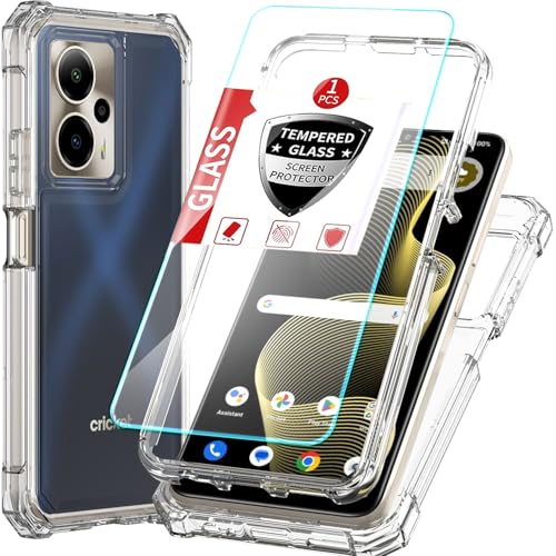 for Cricket Outlast 5G 2024/AT&T Motivate Pro 5G 3-in-1 Phone Case with Screen Protector for Outlast 5G 2024 Case Full Body Protection Hard PC Bumper & Silicone Back Military Grade Cover. (Clear)
