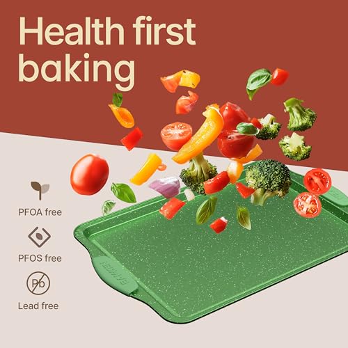 image for BAKKENMASTER BAKKEN Kitchen Baking Pan Set - Nonstick Green Marble Coa