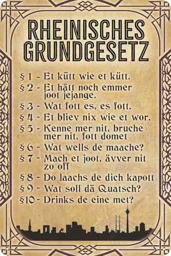 LUCKYLINDE – Retro Blechschild, lustiger Spruch – Rheinisches Grundgesetz, 20 x 30 cm (Düsseldorf)