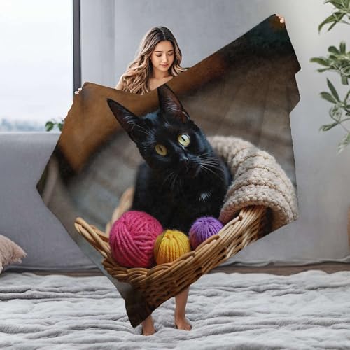 Couverture imperméable chat noir flanelle 150x200 cm