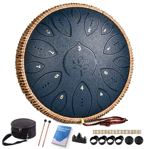 Steel Tongue Drum 13 Inches 15 Notes, Hand Pan...