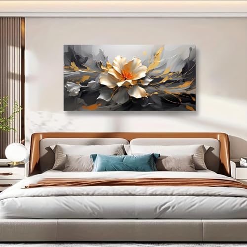 Fleurs imprimées sur toile lotus dorés tableau abstrait moderne 30x65