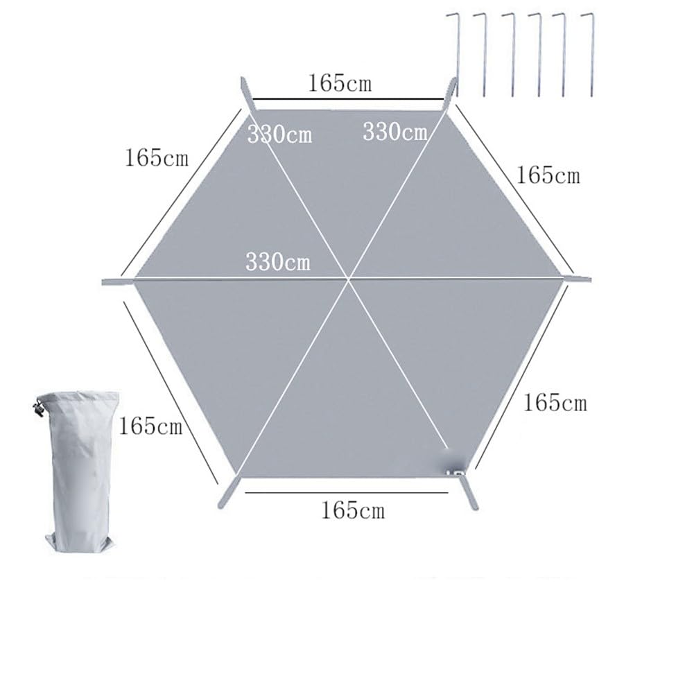 EasyByMall Tapis de tente de pique-nique hexagonal en tissu Oxford 210D imperméable avec clous de sol pour camping randonnée