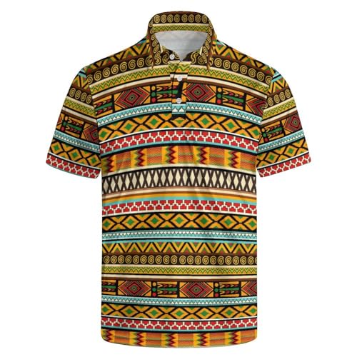 BIANTI Men's Golf Polo Shirts Retro Ethnic African Golf Shirts for Men Moisture Wicking Activewear Polos