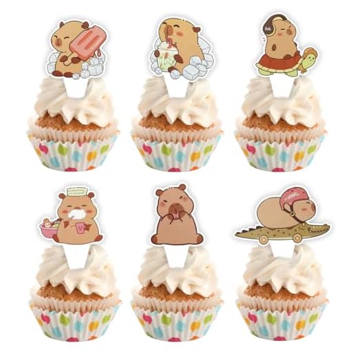 Capybara - Decoración para cupcakes, 24 piezas de decoración de fiesta de cumpleaños de Capibara, decoración de fiesta de cumpleaños con temática de animales, decoración de fiesta para niños y niñas,