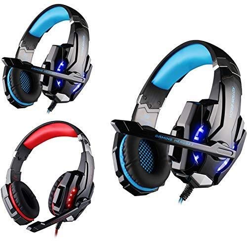 WHSS Gaming Headset, Wired Stereo Ruisonderdrukking Over Ear Hoofdtelefoon Met Microfoon LED Light For For PS4, XBOX 360, XBOX ONE, Computer, Mobiele Telefoon, Computer Game (rood/Blauw) - Afbeelding 8