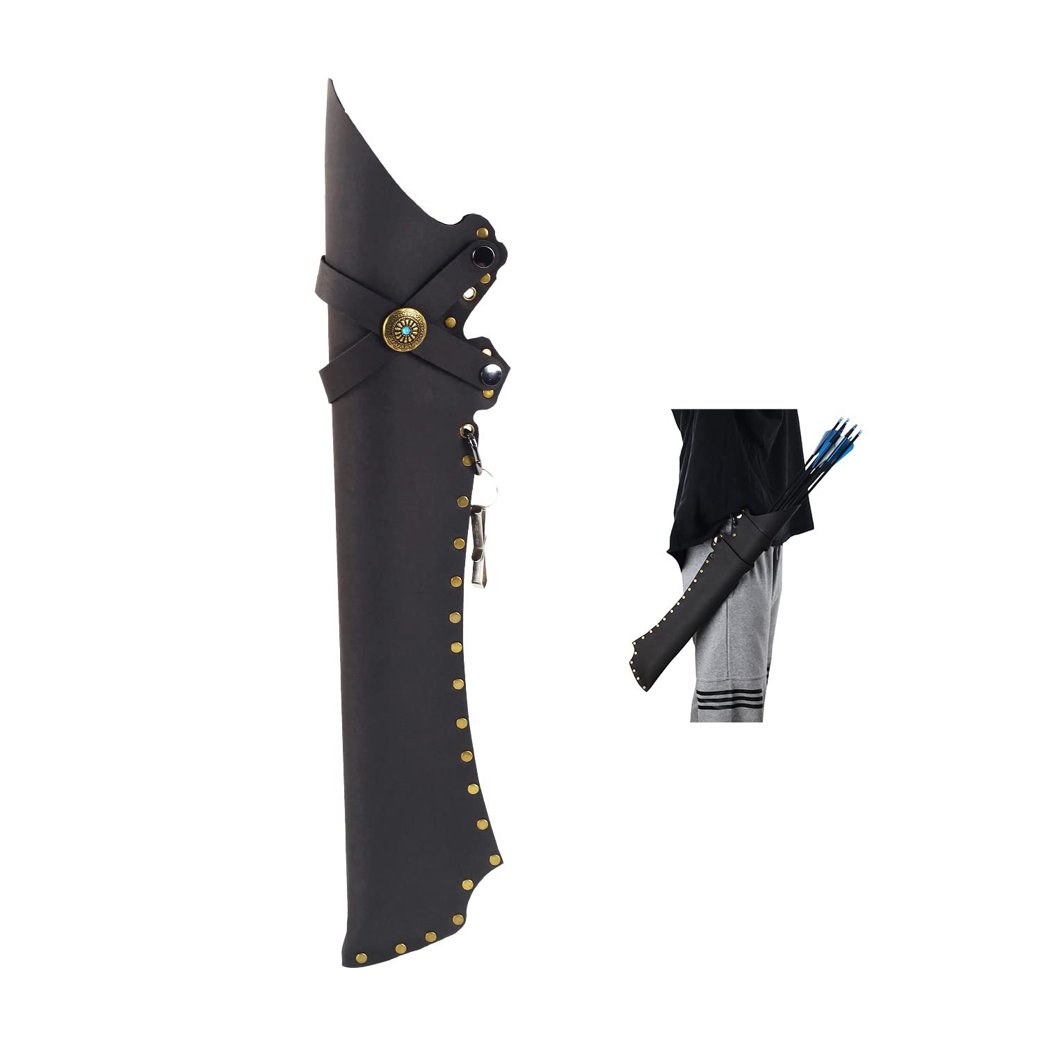 FENJANER Archery Arrow Quiver Archery Back Arrow Quiver Holder PU Leather Archery Quiver with Belt Clip for Field and Practice