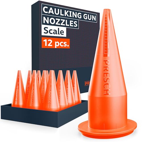 Presch Caulking Nozzles for Sausage caulking Guns 12 pcs - with Integrated Scale - Compatible with All 600ml Foil Caulking Guns - Open-End Sausage Tips for Higher Material Flow
