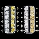 ネイル スタッズ 2ケース 3D 立体 ネイルパーツ スタッズ 星 クロス メタルパーツ スター クロス ジェルネイル ジュエリーパーツ ネイルアート デコパーツ ハンドメイド DIY 手作り ゴールド シルバー (D)