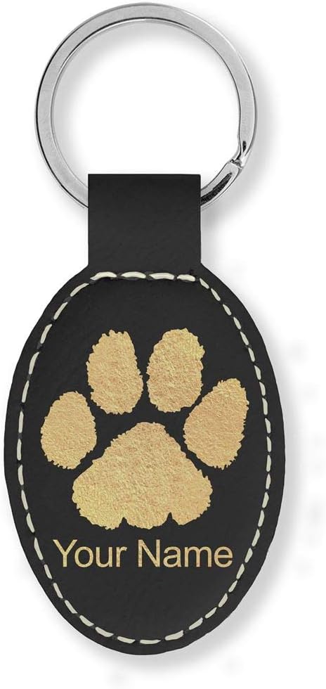 LaserGram Oval Keychain, Paw Print, Personalized Engraving Included