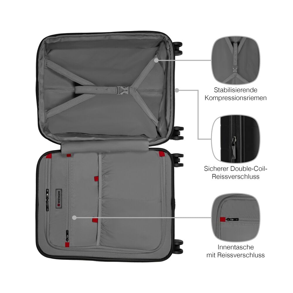 WENGER Syntry Handgepäck Trolley, Notebook bis 14 Zoll, Tablet bis 10 Zoll, 36 (44) l, Hartschale, Damen Herren, Business-Reisen Urlaub, Schwarz/Graumeliert, 610163