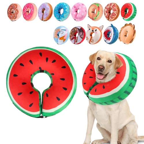 Image of BEAUTYZOO Inflatable Dog Cone Collar to Stop Licking for Large Medium Small Dogs,Soft Dog Cone Alternative After Surgery,Comfortable Pet Recovery Collar&Cone Elizabethan Dog Neck Donut,Watermelon XL