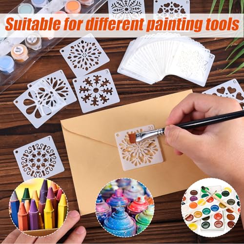 60stk Mandala-Schablonen zum Malen, 5,08x5,08cm Wiederverwendbare Mandala-Punktierschablone Bastel und Zeichenvorlagen für Steine Holz Möbel Leinwand Stoff Dekoration DIY-Projekte (Stil 2)