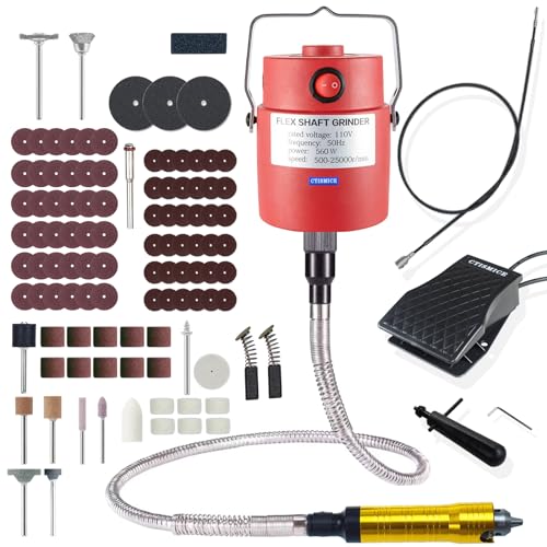 CTISMICE - Electric Rotary Tool for 560 W Flexible Shaft Grinder, 500-25000 rpm Flexible Shaft Grinder Set with Foot Switch with Variable Speed and 110 Accessories