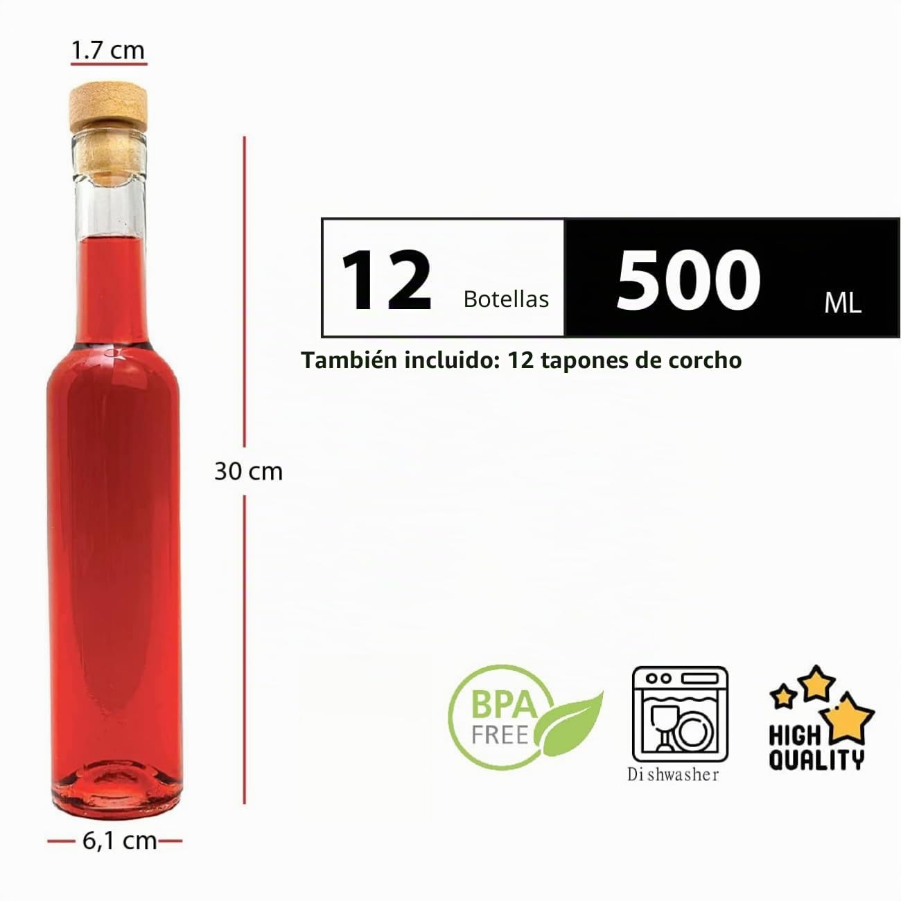 Botellas de Cristal Futura de 500 ml - 6 o 12 Unidades para Rellenar, Licor, Vinagre o Aceite