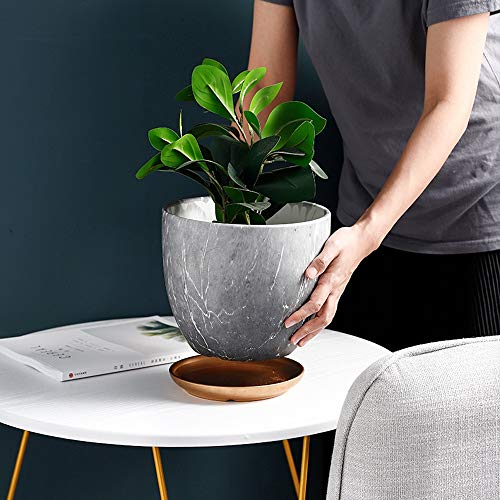 Pot de fleurs en marbre et céramique avec soucoupe pour sublimer votre bureau ou salon