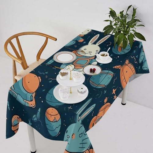 Nappe de table rustique lin lavable lapin espace déco 140 x 140 cm