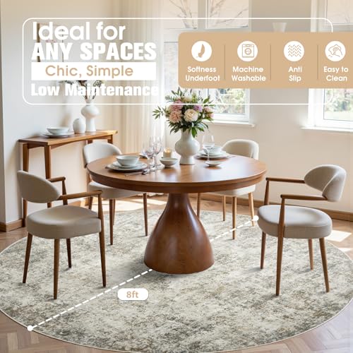 Round Rug 8ft Circle Rug Washable: Carpet Circular Area Rug for Entryway Kitchen Bedroom Dining Room Living Room Large 8 Feet Abstract College Dorm Non Slip Low Pile Beige Brown