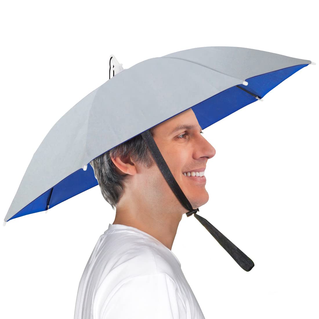 Umbrella Hat, 25 inch Small Hands Free Umbrella Cap for Adults & Kids, 7-Ribs UV Protection Waterproof Foldable Headwear for Gardening Camping Golf Sunshade Outdoor. (Silver)
