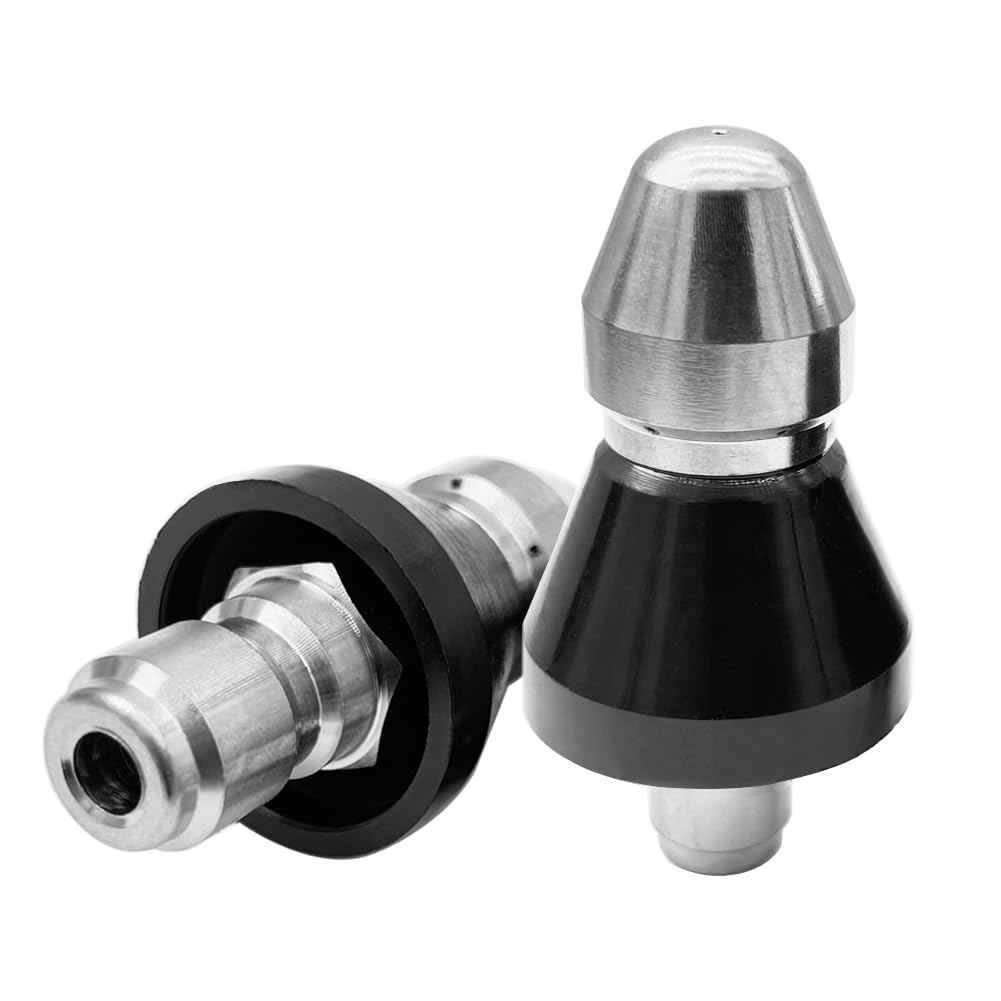 2PCS Pressure Washer Sewer Jetter Nozzle 1/4"+3/8" High-Pressure Sewer Cleaning Tool 5000 PSI Quick Connector Stainless Steel Drain Cleaning Nozzle for Pipe Unclogging, 1 Front and 6 Rear Jets