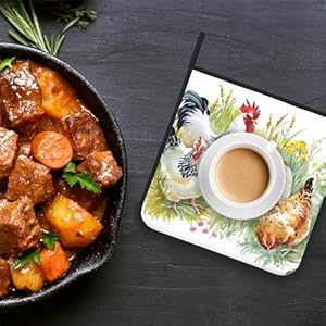 Chickenroosterfarmpotholdersetof2heatresistantpotholdersovenhotpadsforkitchencookingbakingbbq Urban Country Home Decor Chicken rooster farm pot holder set of 2heat resistant potholders oven hot pads for kitchen cooking baking bbq urban country home decor