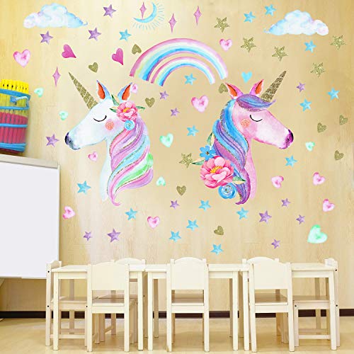 3 Sheets Unicorn Wall Decal Stickers, Large Size Unicorn Rainbow Wall Decor for Girls Kids Bedroom Nursery Christmas Birthday Party Decoration 6 51fGVL2SPVL