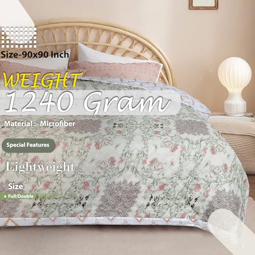 Image of VAS COLLECTIONS Ultrasonic Quilted AC Blanket | 280 TC Super Soft All-Season Comforter | Lightweight King Size Bedcover /Rajaai /Bedspread for Double Bed (220 x 230 cm, Purple, Green & Red)