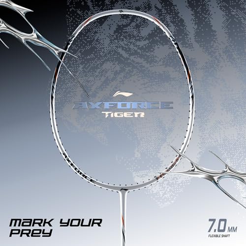 Image of Li-Ning Axforce Tiger Strung Badminton Racquet for Professional Players| 32 LBS Max Tension | Head Heavy | 7mm Flexible Shaft | Carbon Fibre Frame