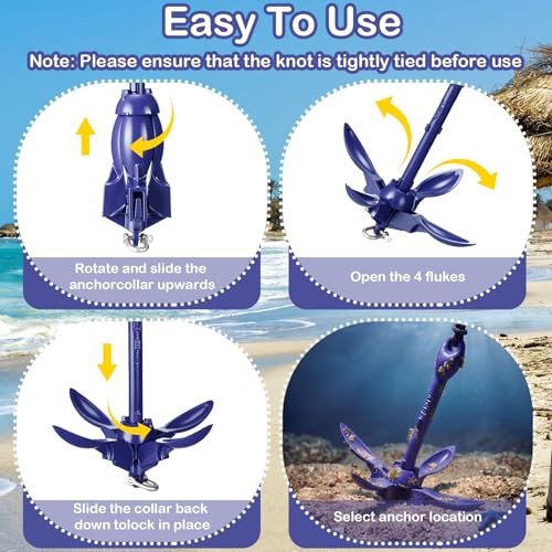 Image of Lounsweer 2 Pack 1.5 /3.5 lb Marine Kayak Anchor Kit Folding Grapnel Anchor Kit Boat Kayak Fishing Accessories for Small Boats Kayaks Canoe Paddle Boards