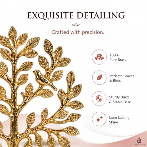 Image of TEMPLE'S TOUCH 100% Pure Brass Kalpavriksha Tree with Birds | House Warming Gifts | Brass Decoration Items for Home | (6 Inch) Tree of Life Showpiece with Vastu Guide for Home, Office & Puja Decor